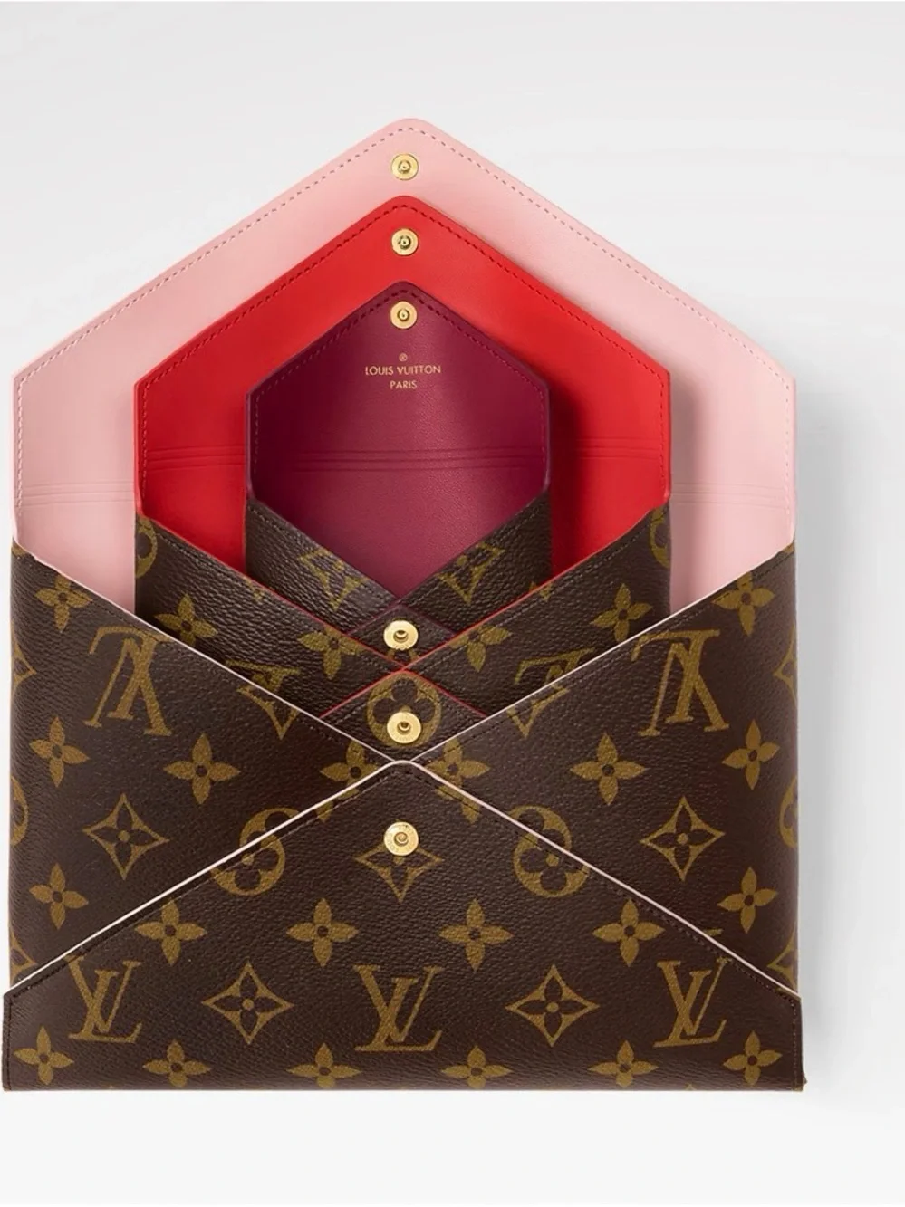 Louis Vuitton Brown Monogram Envelope Clutch SELLING ONLY PINK INTERIOR, BIG 1
